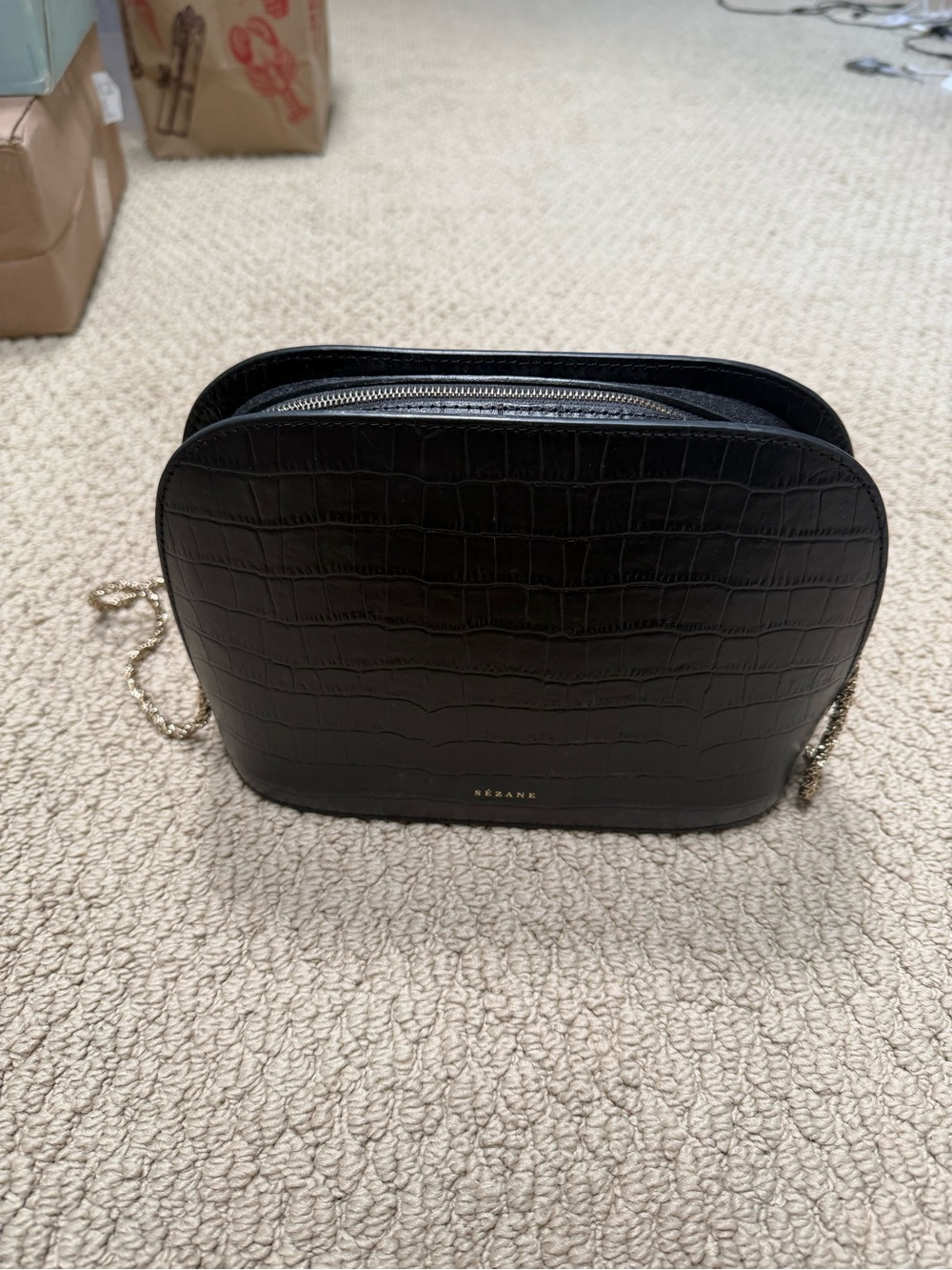 Sézane Victor Bag Black Crocodile Embossed Leather Crossbody - Picture 6 of 8